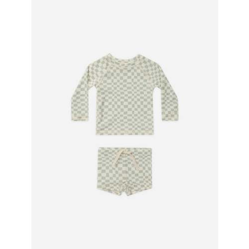 Rash Guard Boy Set || Seafoam Check