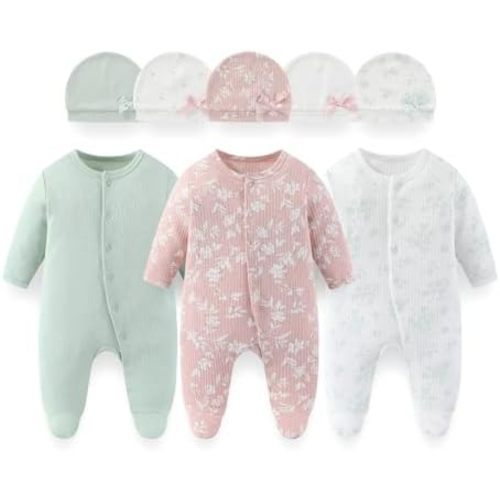 8 Pack Unisex Baby Boy Girl Footed One-piece Outfit Infant Hats 0-12months Comfort New Born Romper Clothes