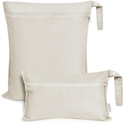 haakaa Waterproof Wet Bags for Baby Wet Dry Bags for Cloth Diaper, Swimsuit & Travel, 2pcs, Beige