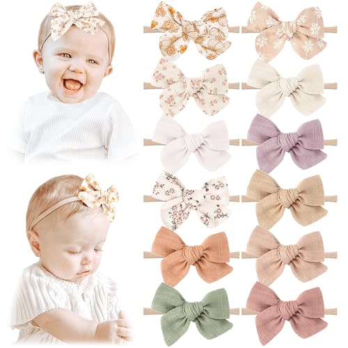 Niceye Baby Headbands and Hairbands Set - 12 Packs of Stretchy Nylon Handmade Hair Accessories for Newborns, Infants, and Toddler Girls