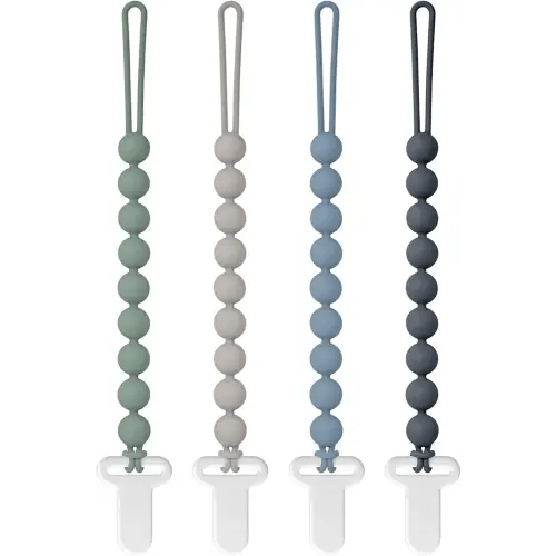 Pacifier Clips Silicone, 4-Pack Pacifier Holder Clip with Stylish Round Design, 100% Food Grade Silicone, Safe Essentials for Newborns Baby Boys and Girls