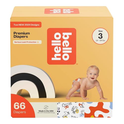 Hello Bello Premium Diapers Size 3, Capital Critters & Get in The Groove Designs, 66ct Club Box
