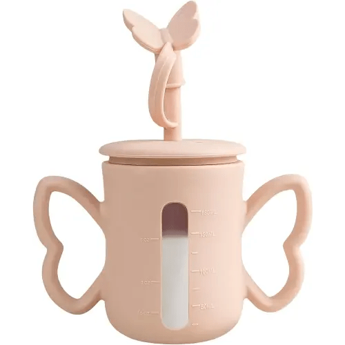 Dommy Silicone Baby Sippy Cup with Spill Proof Straw&Lid | Baby Sippy Cup for 6-12Months | Transition Bottles for 1Year Old Toddler for Milk/Juice/Puree |Peach Dust, 5oz