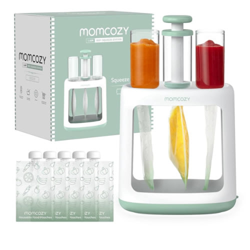 Momcozy Squeeze Station,Baby Food Maker&Pouch Filler for Homemade Baby Puree, BPA-Free, Dishwasher Safe, with Reusable Baby Food Pouches for Babies & Toddlers