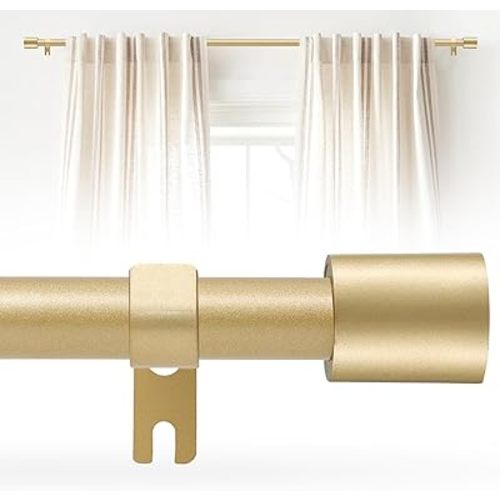 Curtain Rod for Windows 28 to 48 Inch, 5/8 Inch Gold Adjustable Curtain Rod with 2 Brackets, Easy Installation and Simple End Caps, For Living Room, Bedroom, Outdoor