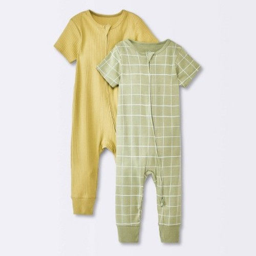 Baby 2pk Short Sleeve Wide Ribbed Romper - Cloud Island™, Color: Green, Size: 0-3M