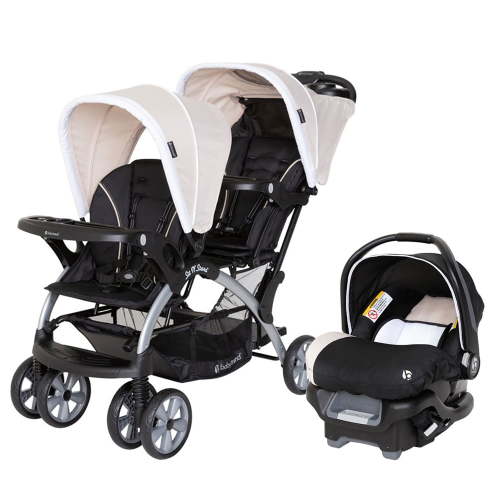 Baby Trend Sit N Stand Double Stroller & Single Car Seat - Twins Combo, Rear Facing Travel Set - Khaki