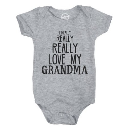 Baby Really Really Love My Grandma Cute Funny Infant Shirt Newborn outfit Shower - Crazy Dog Baby Bodysuit Light Grey 18 Months