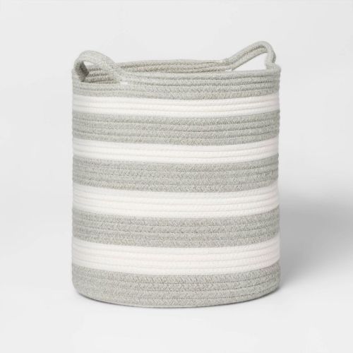 Medium Striped Coiled Kids' Rope Basket Gray - Pillowfort™: Toy & Storage Basket, Cotton & Polyester, Circular Design
