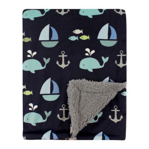 Luvable Friends Baby Boy Plush Blanket With Faux Shearling Back, Ocean, One Size