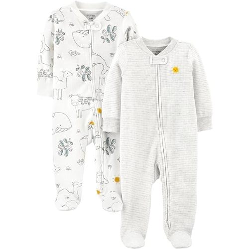 Simple Joys by Carter's unisex-baby 2-way Zip Thermal Footed Sleep and Play, Pack of 2