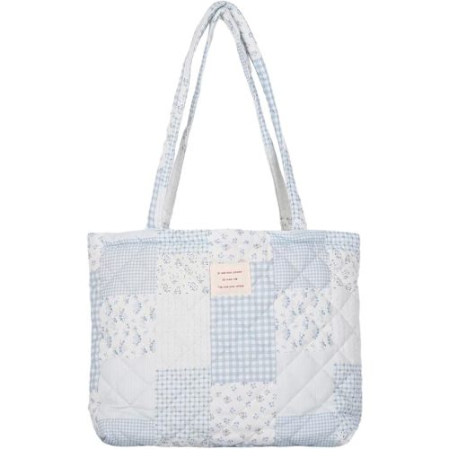 Floral Quilted Cotton Shoulder Bag for Women Daily Use Medium Size Handbag Large Capacity Thickened Design Tote