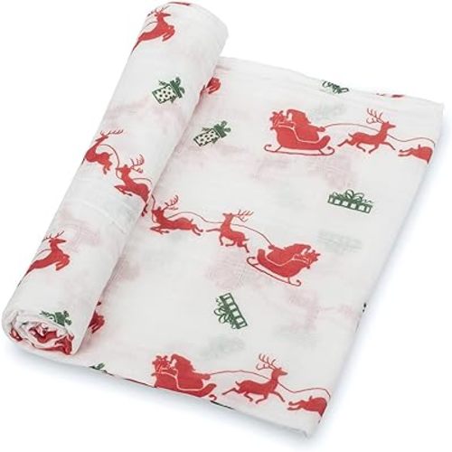 LollyBanks Baby Blanket, 100% Cotton Cozy Muslin Swaddle Blankets for Boys and Girls, 47 x 47 Inches Newborn Blanket, Soft and Breathable Receiving Blankets, Baby Essentials, Registry (Reindeer Print)