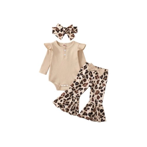WILD GIRL Animal Print Bellbottom Outfit with Headband - Hazel & Bo
