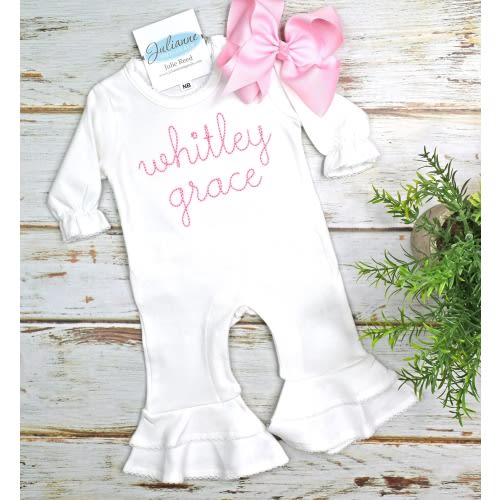 Baby Girl Coming Home Outfit, Monogrammed Romper, Personalized Baby Gift, Monogrammed Sleeper, Newborn Pictures, Bow NOT Included