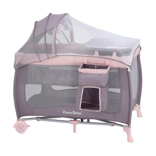 Pamo Babe Baby Playard,  Foldable Changing Table, Wheels, Canopy for Newborn, Four-Panels