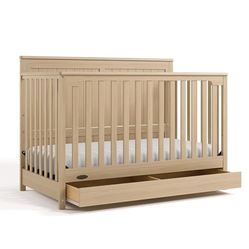 Graco Hadley 5-in-1 Convertible Crib with Drawer (Driftwood) – GREENGUARD Gold Certified, Fits Standard Crib Mattress, Converts to Toddler Bed, Daybed and Full Bed, 4 Adjustable Mattress Heights