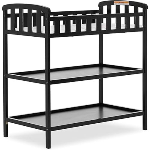 Dream On Me Emily Changing Table In Black, Comes With 1" Changing Pad, Features Two Shelves, Portable Changing Station, Made Of Sustainable New Zealand Pinewood