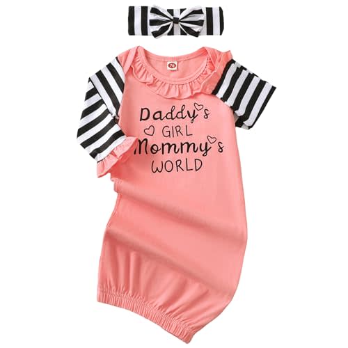 AMAWMW Newborn Baby Girl Little Sister Sleeper Gown Stripe Long Sleeve Nightgown Pajamas Gifts Stuff Essential Outfit