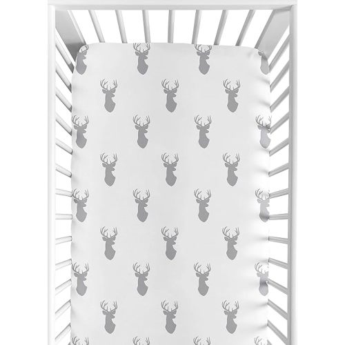 Fitted Crib Sheet for Grey and White Woodland Deer Baby/Toddler Bedding Set Collection - Deer Print