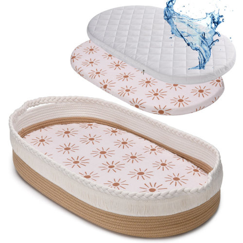 Baby Changing Basket/Moses Basket with Waterproof Mattress Cover & Muslin Cover Sheet