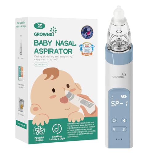 GROWNSY Nasal Aspirator for Baby, Electric Nose Aspirator for Toddler, Baby Nose Sucker, Automatic Nose Cleaner with 3 Silicone Tips, Adjustable Suctions, Music and Light Soothing Function (Blue)