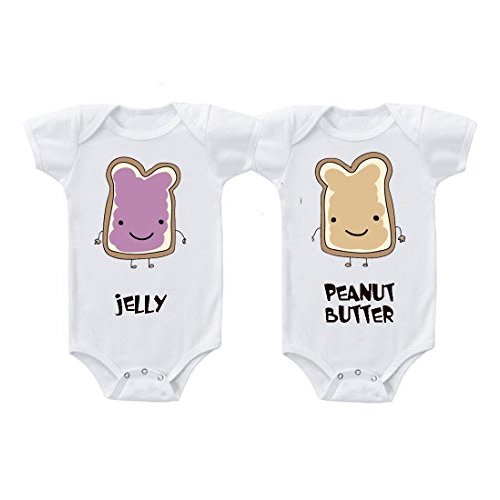 Baby Bodysuit Peanut Butter Jelly Twins Funny Cotton Boy & Girl Clothes White