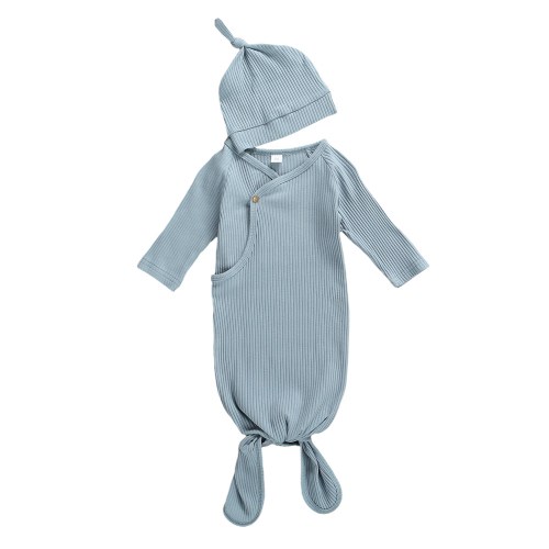 Bebiullo Newborn Infant Baby Girl Boy Gowns Sleeping Bag Pajamas Coming Home Outfits Cotton Sleepwear Blue gray 0-3 Months