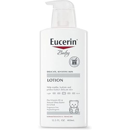 Eucerin Baby Body Lotion, Hypoallergenic and Fragrance Free Baby Lotion, Baby Moisturizer with Pro-Vitamin B5 and Shea Butter, 13.5 Fl Oz Bottle