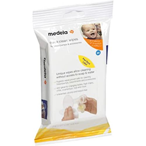 Medela Quick Clean Breast Pump and Accessory Wipes, 24 Count Resealable Pack, Convenient and Hygienic On the Go Cleaning for Tables, Countertops, Chairs, and More