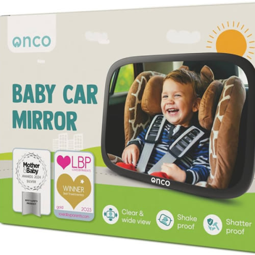 Onco Baby Car Mirror Rear Facing - Double Award-Winning Convex Car Mirror for Baby, 100% Shatterproof & Shakeproof with 360° Rotation, Newborn Essentials (9.6 x 6.9 in)