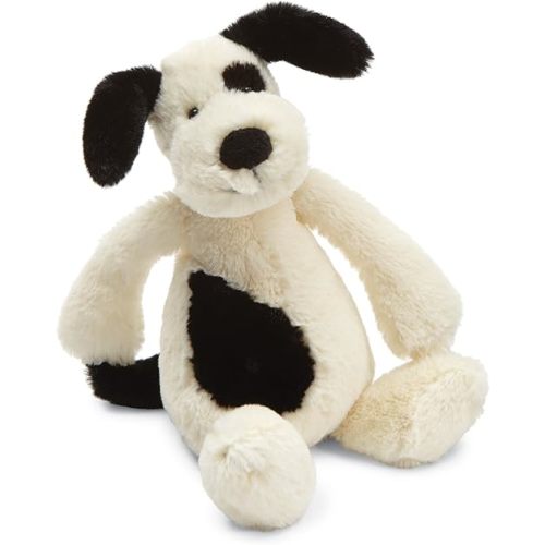 Jellycat Bashful Black and Cream Puppy Stuffed Animal, Small, 7 inches