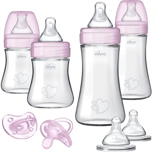 Chicco Duo Newborn Hybrid Baby Bottle Starter Gift Set with Invinci-Glass Inside/Plastic Outside - Pink