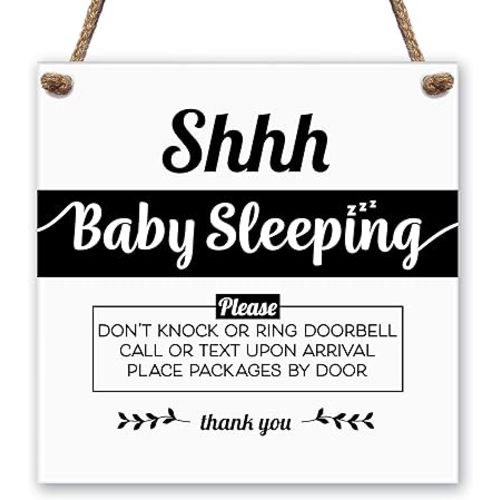Acrylic Baby Sleeping Sign for Front Door, 6.5" Do Not Ring Doorbell Sign Baby Sleeping, Hanging Do Not Knock or Ring Doorbell Signs, Durable Please Dont Knock Signs for House with Rope, Made in USA