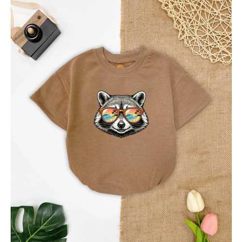 Retro Raccoon Romper, Ocean Sunset Baby Bodysuit, Handmade Ethical Cotton