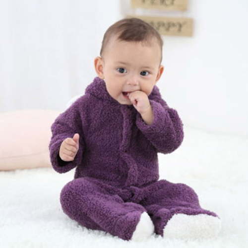 Ovbmpzd Footed Baby Pjs Boy Long Sleeve Purple Fleece Sleepwear Hooded Solid Buttons Bodysuit Baby Girl 3-6Months