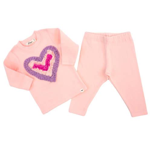 oh baby! Two Piece Set - Multicolor Terry Ruffle Heart Applique - Pale