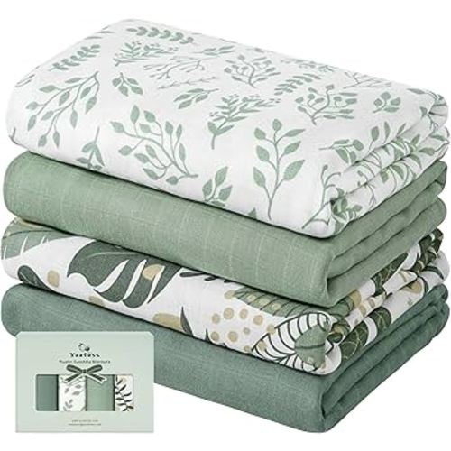 Yoofoss Muslin Swaddle Blankets, 4-Pack Receiving Blankets for Baby Boys and Girls, 47 x 47 Inches Baby Blanket Neutral Swaddle Wrap 70% Rayon from Bamboo and 30% Cotton
