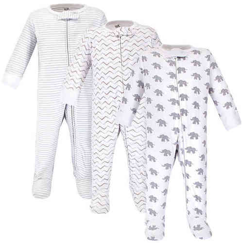 Touched by Nature Size 3-6M 3-Pack Elephant Organic Cotton Sleep 'N Plays in Grey