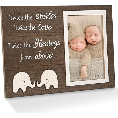 Twins Baby Picture Frame, Twin Pregnancy Announcement, Boy Girl Twins Wood Photo Frame, Twin Keepsake Gifts for New Mom Dad, Unique Twins Baby Shower Gifts, Nursery Decor, 4x6 Photo