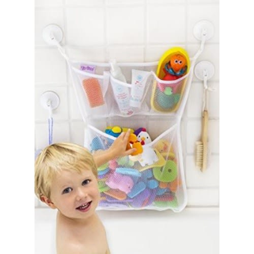 Tub Cubby Bath Toy Organizer with Multiple Pockets + Bonus of 4 Heavy Duty Lock Suction Cups and Durable Mold Resistant Mesh Washable + Guarantee