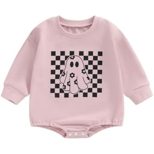 Hoanselay Halloween Baby Girl Clothes Newborn Ghost Sweatshirt Romper Long Sleeve Bubble Bodysuit Infant Fall Winter Outfits
