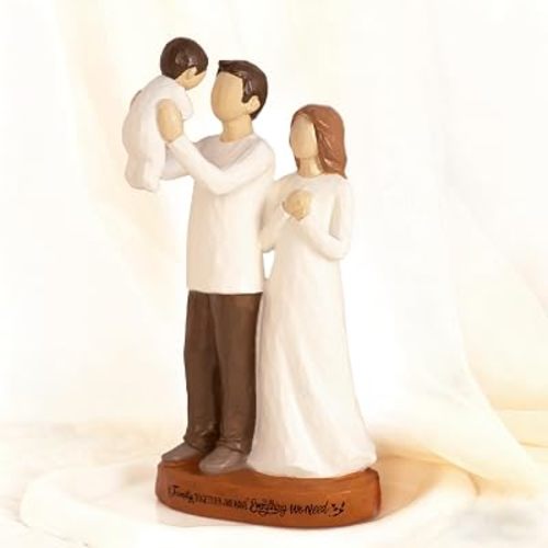 Family of Three Figurine Sculpture with Parents and Newborn Baby Resin Keepsake Décor for Shelf Mantel or Desk New Mom & Dad Gifts