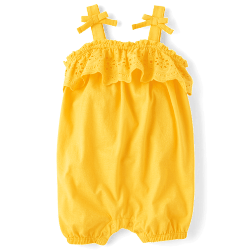 Baby Girls Eyelet Ruffle Romper - Yellow