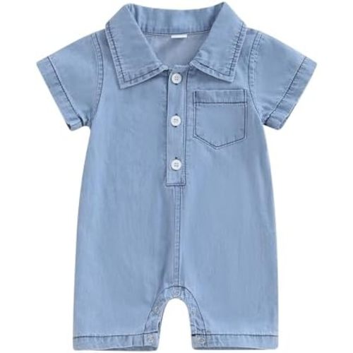BemeyourBBs Newborn Baby Boy Summer Clothes Stripe Short Sleeve Dress Shirt Romper Button Jumpsuit Gentleman One Piece Outfit