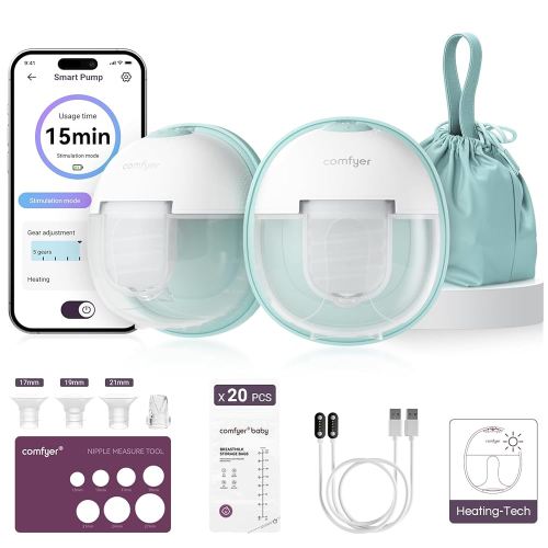 Heated Breast Pump Hands Free, Industry-Leading Heating Tech, Innovative Magnetic Charging Base, App Discreet Control, 20pcs Breastmilk Storage Bags Included, Hospital-Grade Suction, 2 Pack