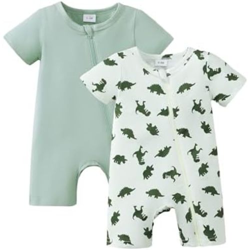 Newborn Baby Boy Clothes Summer Infant Boy Outfits Dinosaur Short Sleeve Zipper Rompers Jumpsuits Bodysuit 2 Pack