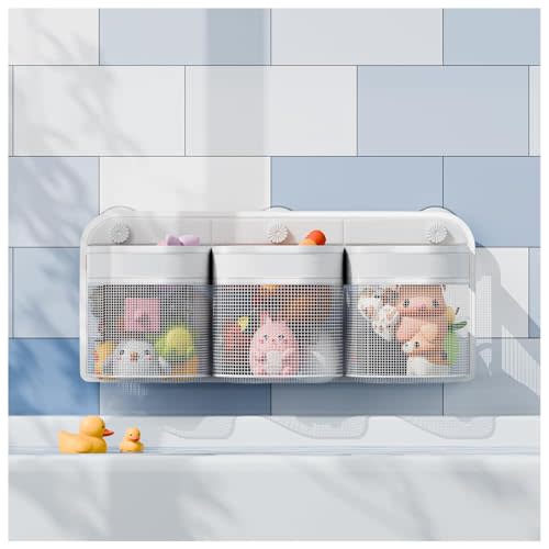 Y.duck Mesh Bath Toy Storage Holder for Bathtub, Wide Opening and Large Capacity Bath Toy Organizer for Easy Access to Kids Bath Toys, Quick Drying Bath Toy Basket Shower Caddy for Bathroom