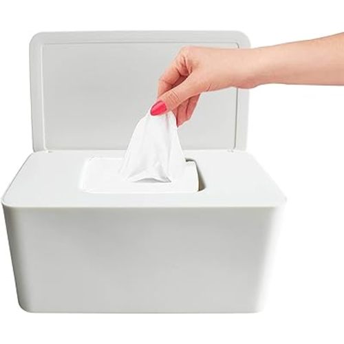 Moorfowl Baby Wipe Dispenser for Bathroom, Upgarde Design(8.2L x 4.9W x 3.9H inches), Minimalist Wipes Holder Container Flushable Wipes Box with Lid for Home Office Car
