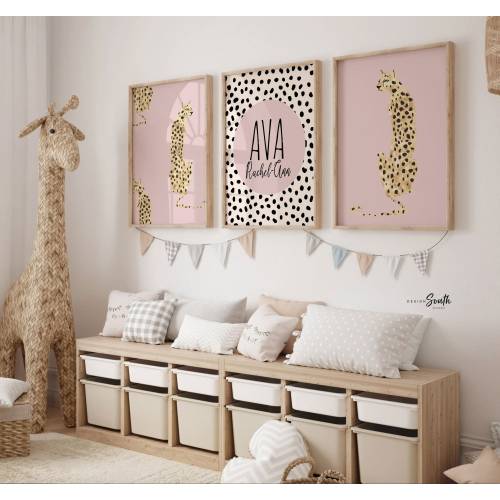 Baby cheetah print pink, dot speckle pattern nursery, modern nursery ideas girl, safari baby animal nursery pink girl, printed cheetah art